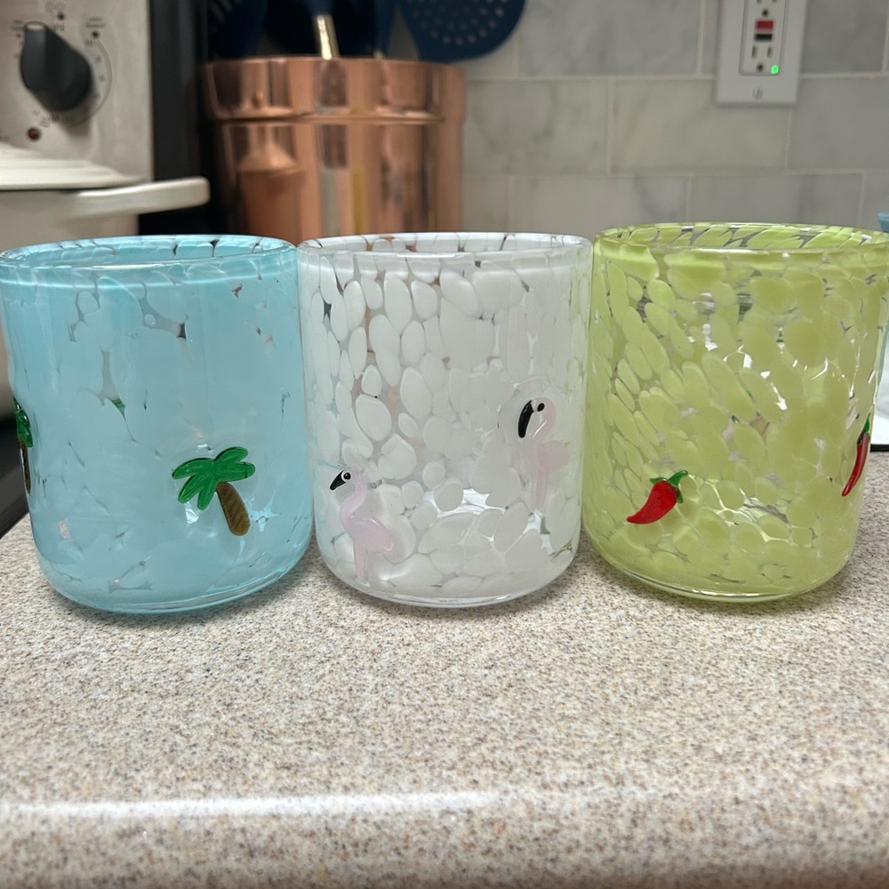 Anthrologie Confetti Icon Juice Glasses Tropical Resort Collection